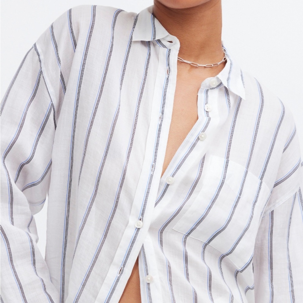 Madewell White and Blue Striped Button Down Shirt